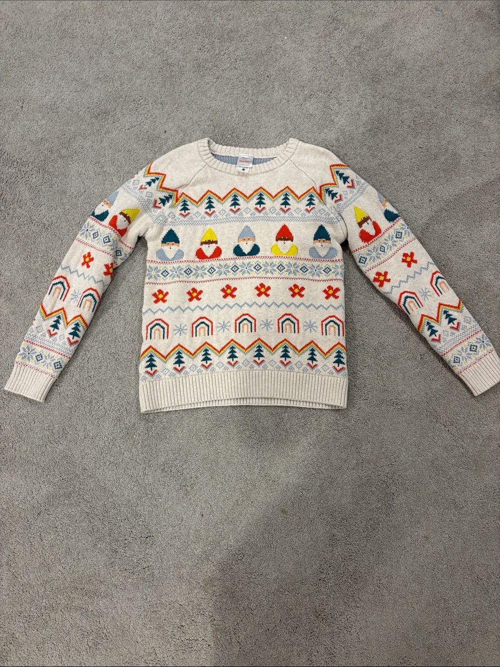 Hanna Andersson Holiday Cream Crewneck Sweater with Multicolor Nordic Gnomes